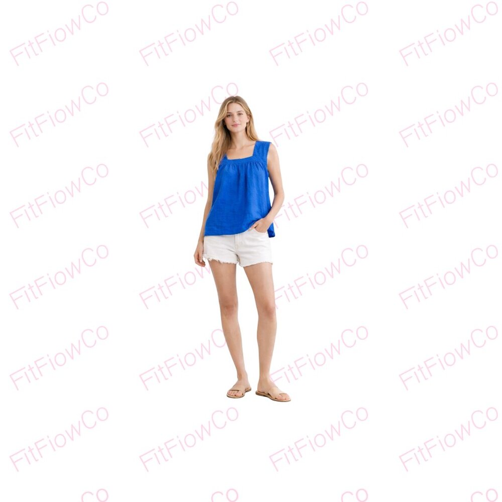 Lucky Brand Strong Blue Sleeveless Cotton Top Lace Yoke NWT | Size S & M